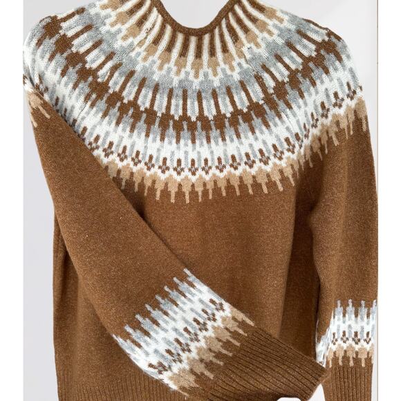 🌴 CeCe Fair Isle Chestnut Brown Funnel Neck Sweater, Size Small - Picture 2 of 6